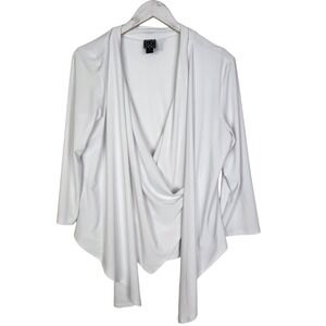 CLARA SUN WOO Cardigan Womens‎ XL White Drape Front Open Jacket Top Layering USA